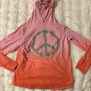 Justice Active Pink Orange Hoodie Glitter Peace Sign Sz 20